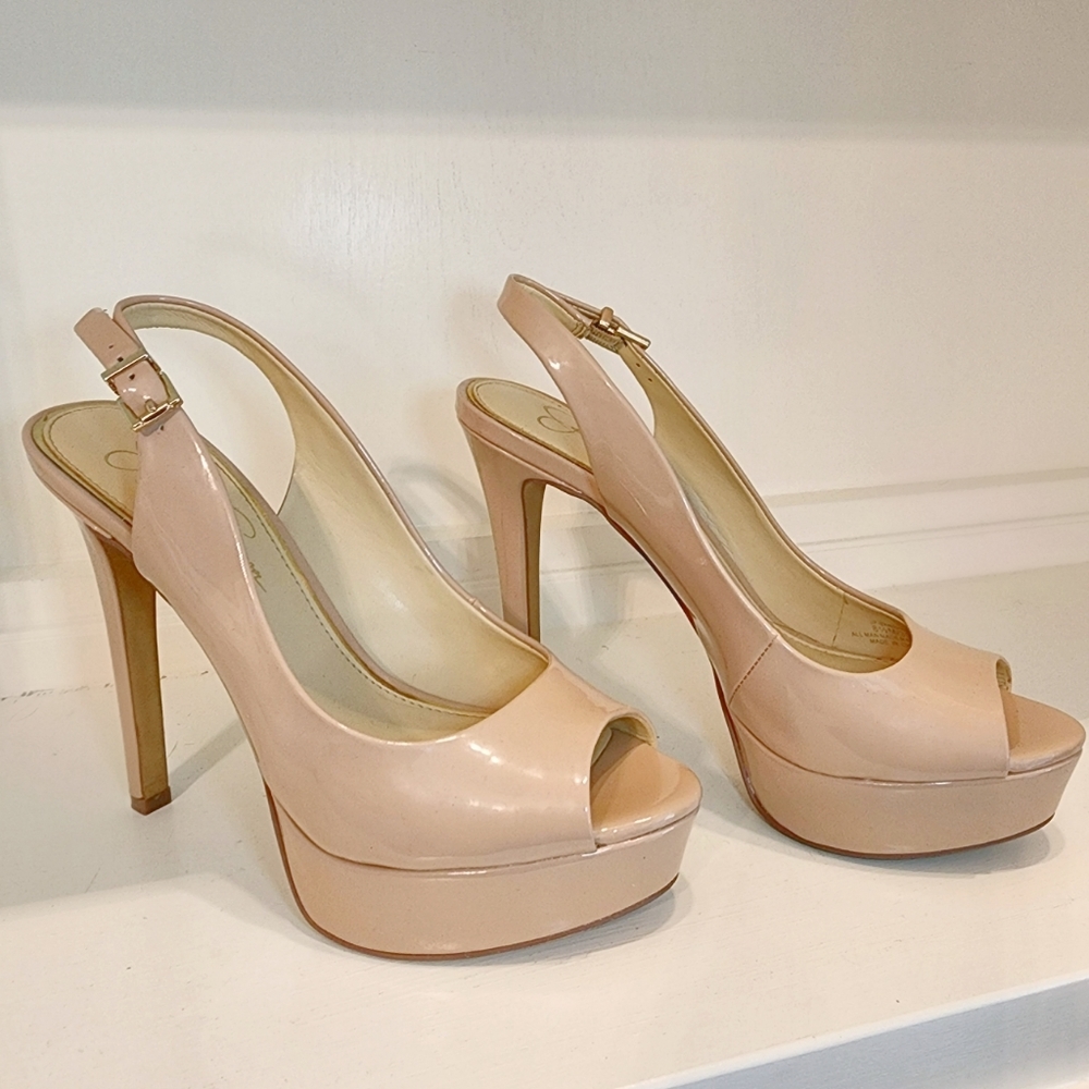 Jessica Simpson Nude Platform Patent Heels